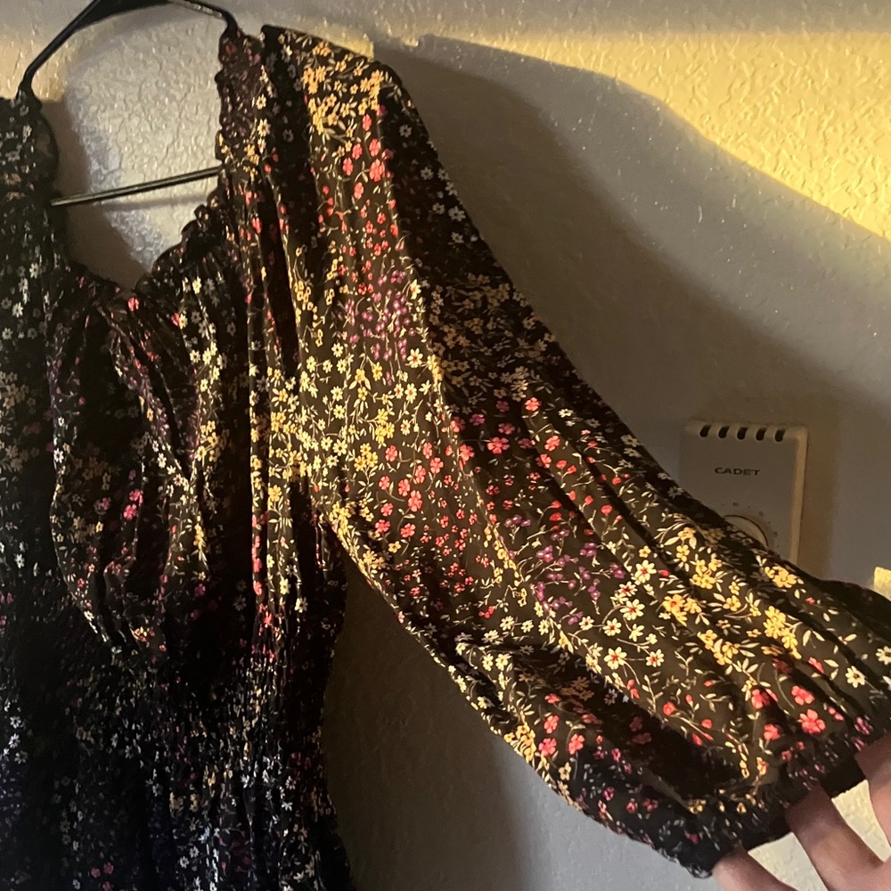 No Boundaries 100% Rayon Black Floral Rouched Waist Peasant Blouse Top women XXL - Picture 16 of 17